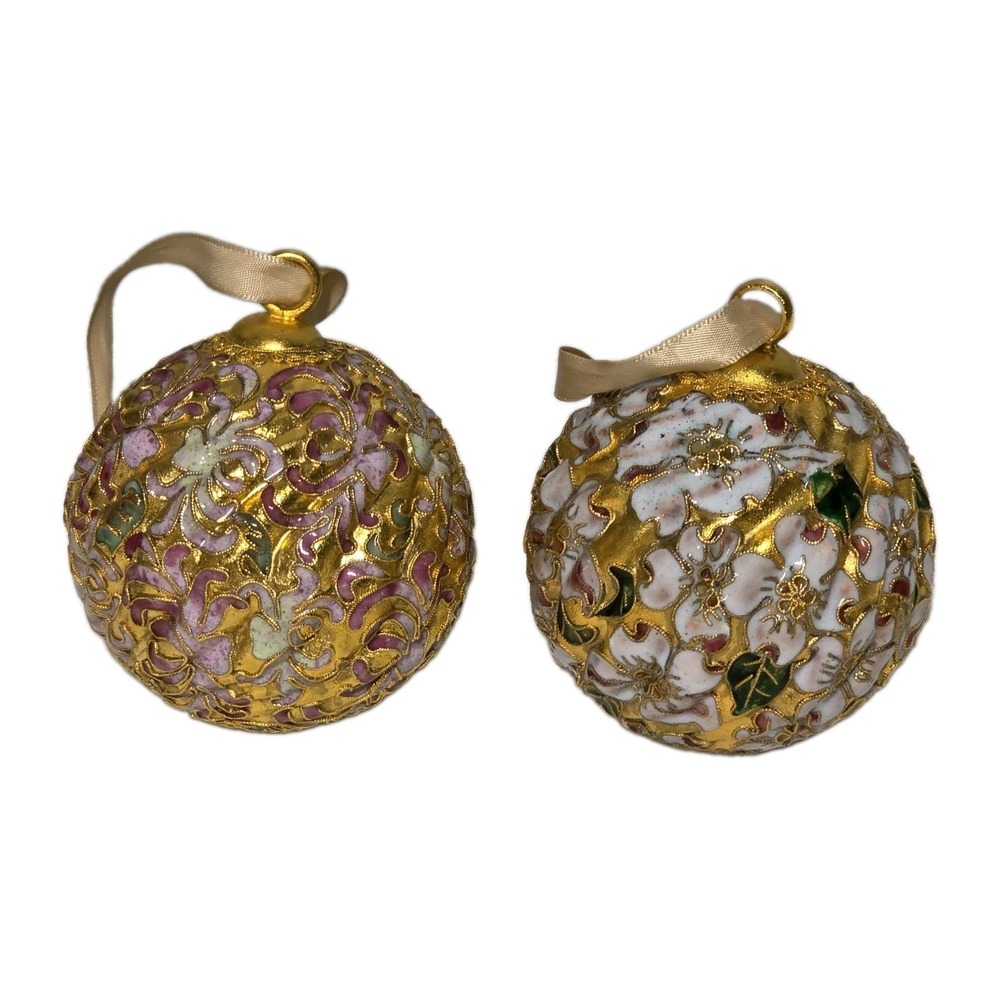 Vintage Cloisonne Balls 4"  Floral  Vivid Colors